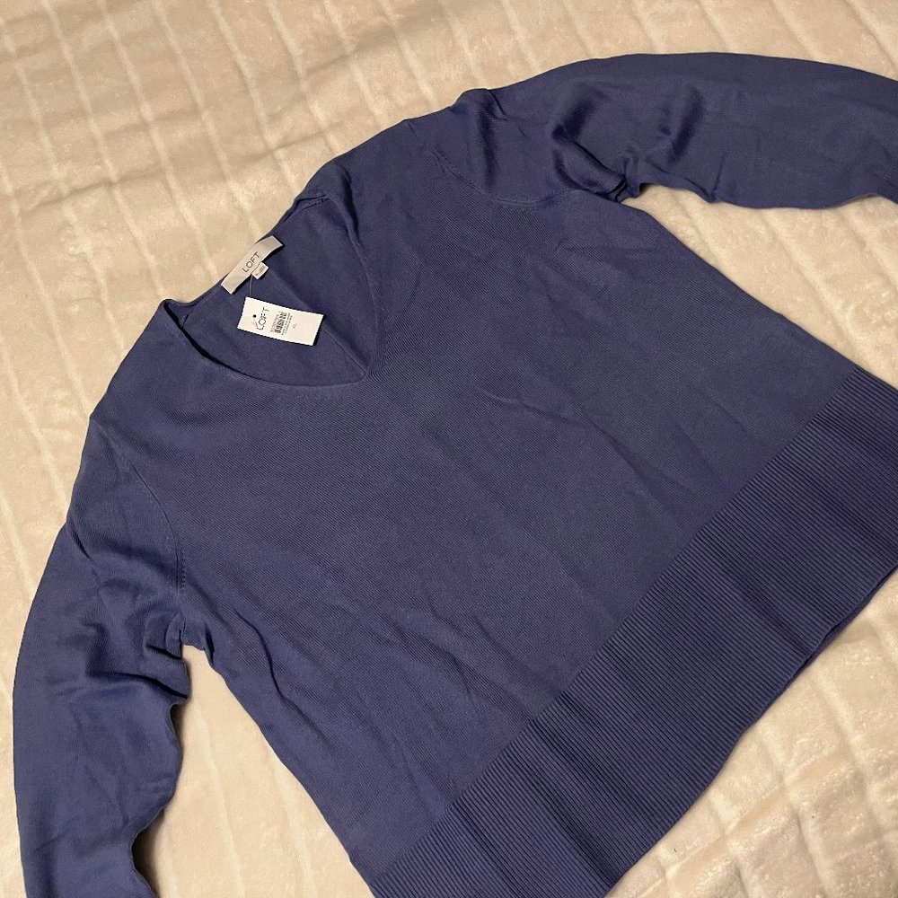 Relaxed Cotton Dusty Blue LOFT V-Neck Sweater, NWT